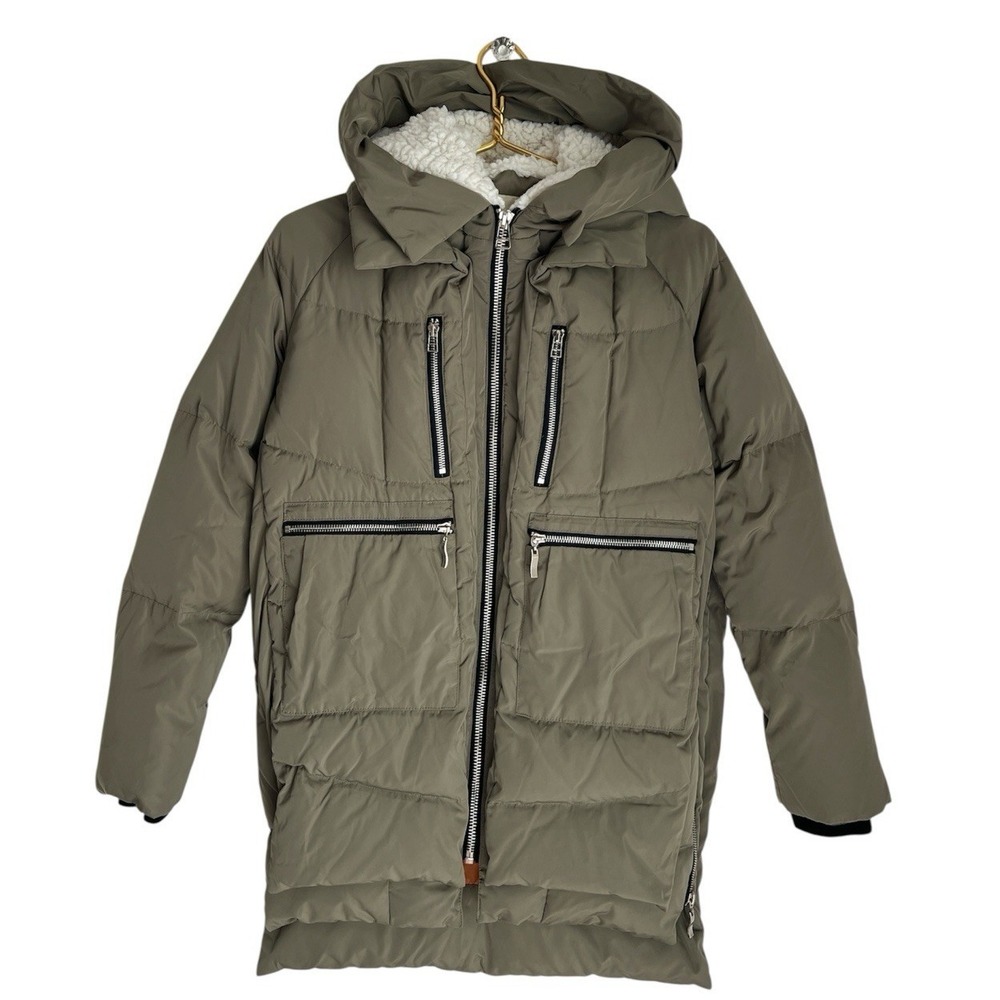 Orolay Womens XS Thickened Down Parka Hooded Green Orange Warm Coat MSRP $150